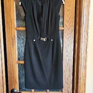 Calvin Klein Black Midi Sheath Dress with Silver Buckle